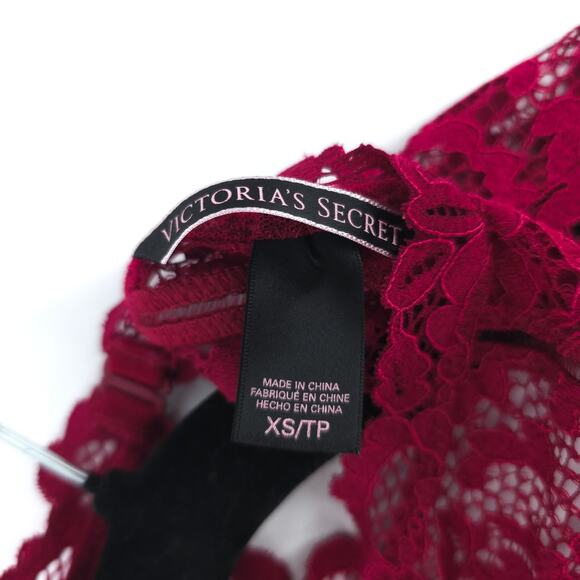 Victoria Secret Coquette Mock Neck Red Lace Unlined Bodysuit Snap Closure XS - Picture 6 of 15